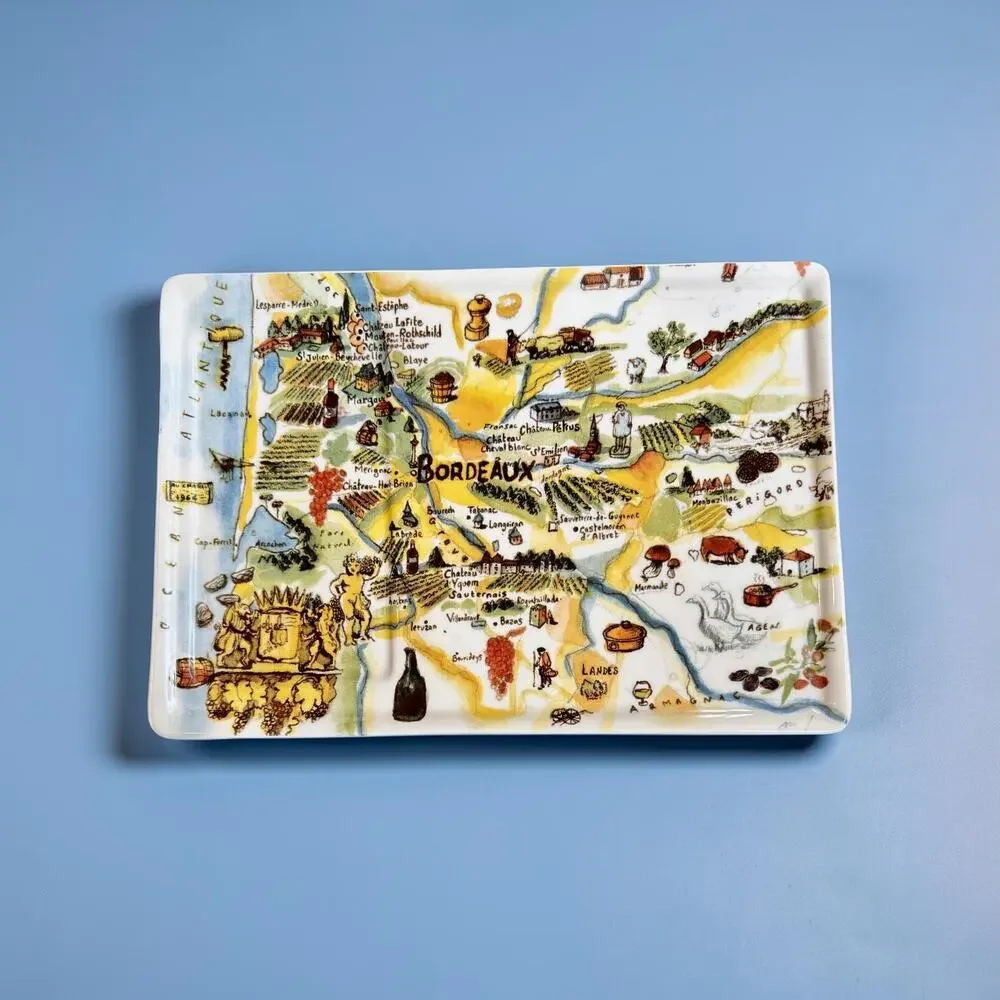 Williams-Sonoma Marc Lacaze 2009 Bordeaux Wine Map Ceramic Serving Platter Tray
